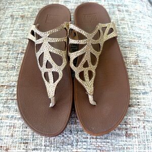 FitFlop Shoes Womens Size 9 Gold Glam Thong Sandals Rhinestone Comfort